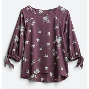 Purple floral tie sleeve blouse